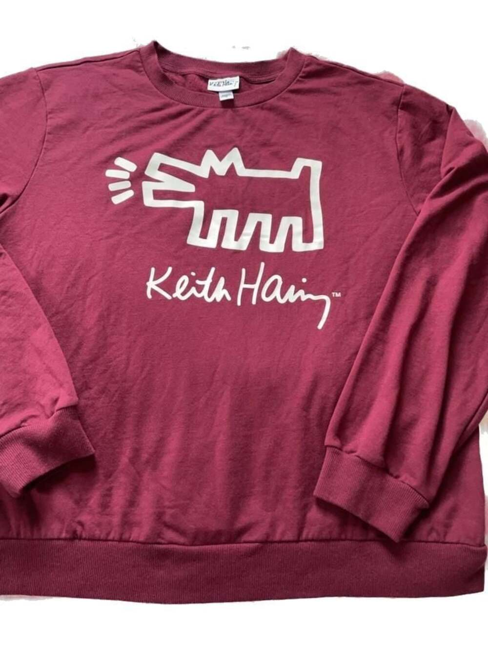 Keith Haring Graphic Crewneck Sweatshirt Maroon Size M